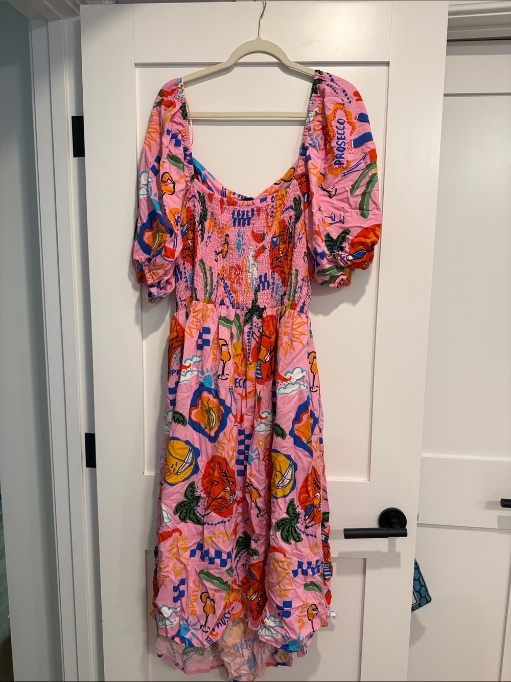 Women's Pink Printed Midi Dress - Floral & Tropical Print - Picture 5 of 5
